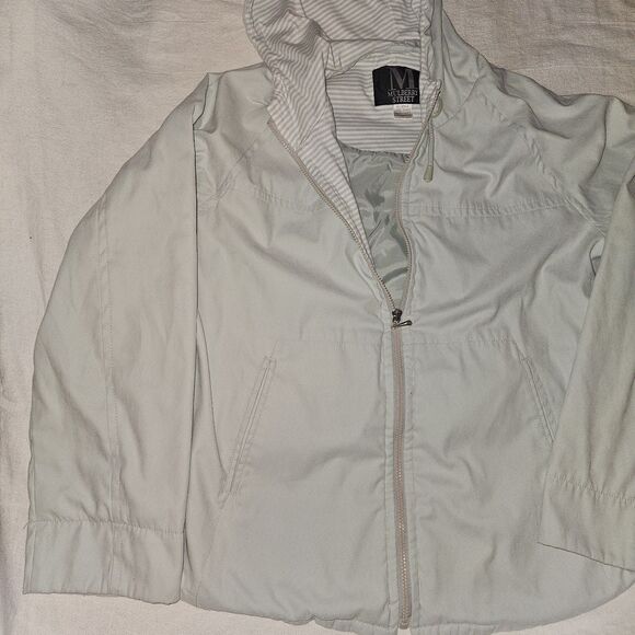 Mulberry Street XL Women’s Blue Hooded Anorak Jacket Drawstring Waist Stripes - Picture 4 of 11